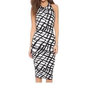 Ronny Kobo Black and White Jacquard Esha Midi Stretch Racerback Bodycon Dress SP